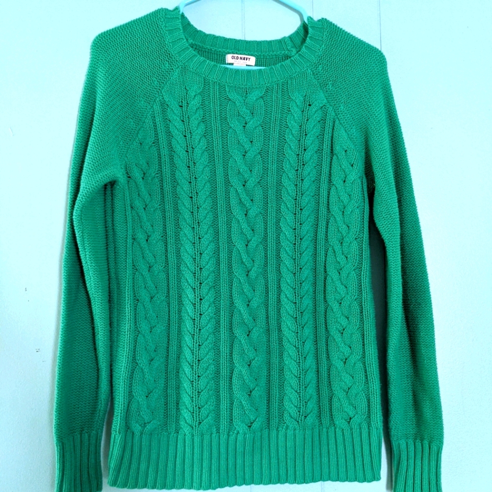 Teal Green-blue cable knit sweater